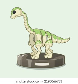 Cartoon brachiosaurus dinosaur fossil. Prehistoric herbivore - brachiosaurus. Ancient herbivore, brachiosaurus fossil design element