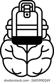 A cartoon brain with a backpack on it