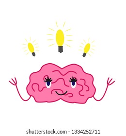 Cartoon brain character isolated vector illustration