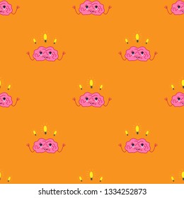 Cartoon brain character isolated vector seamless pattern