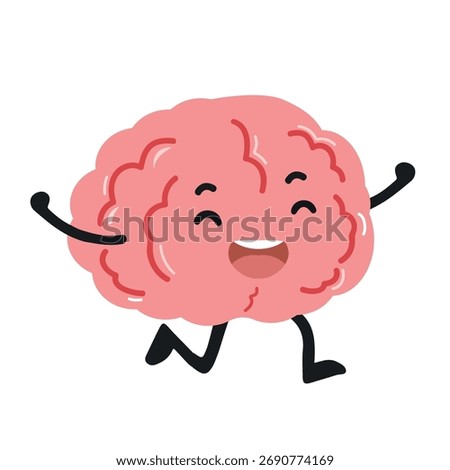 Cartoon Brain Character Running and Smiling flat