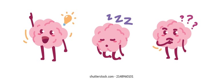 Cartoon brain character set vector illustration