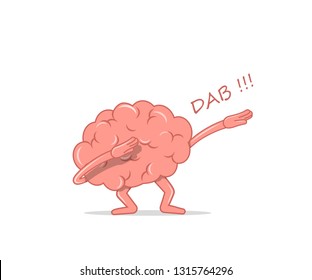 Cartoon brain dancing dab. Isolated character brain the dancing quirky for hype. Vector illustration in flat style.