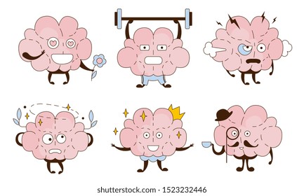 Cartoon brain in different roles. Vector illustration.