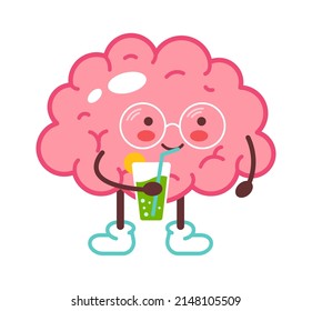 El cerebro de la caricatura bebe un cóctel. Ilustración del vector