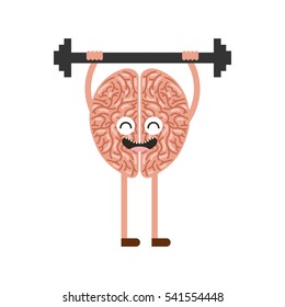 cartoon brain with dumbbells icon over white background. colorful design. vector illustration