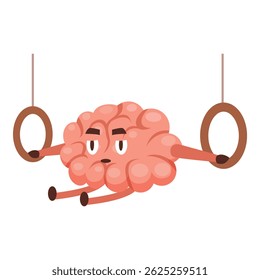 Cartoon exercício cerebral com anéis de ginástica, promovendo a aptidão mental e a saúde cognitiva