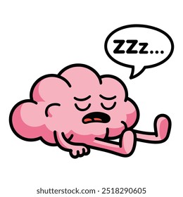 A Cartoon Brain Exhausted and Asleep with a Speech Bubble