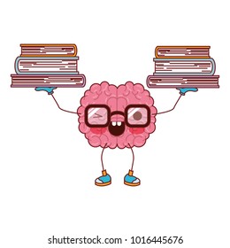 cartoon brain with glasses train the brain for knowledge with eye wink expression in colorful silhouette with brown contour