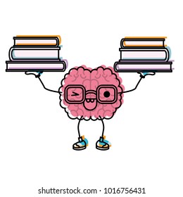 cartoon brain with glasses train the brain for knowledge with eye wink expression in watercolor silhouette