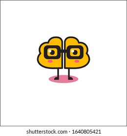 Cartoon brain in glasses, vector brain icon