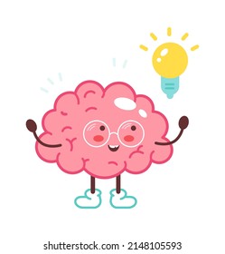 Cartoon brain got an idea. Vector illustration