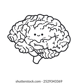 Cartoon brain with a happy face in kawaii style, ideal for children's learning about brain health