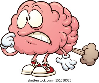 Cartoon brain having a brain fart. Vector clip art illustration with simple gradients. All in a single layer. 