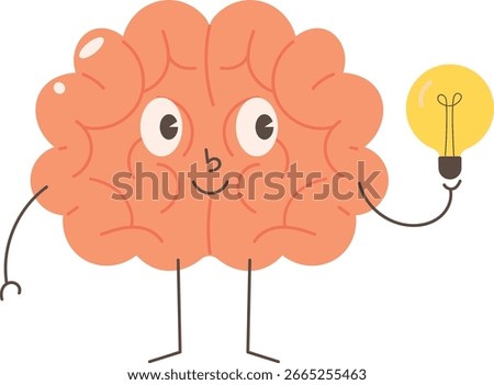 Cartoon Brain Holding Light Bulb Illustration