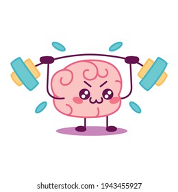 Caricatura de un cerebro levantando pesos - Vector