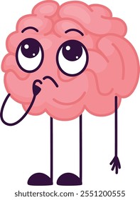 Un cerebro de dibujos animados mira hacia abajo y parece estar pensando
