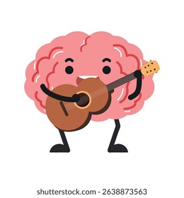 Cartoon Brain Playing Acoustic Guitar flat
