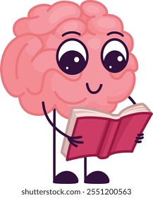 Um cérebro de desenho animado está lendo um livro