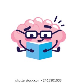 cartoon brain reading a book cute