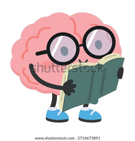 Cartoon Brain Reading a Book Illustration