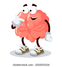 cartoon brain showing himself on a white background
