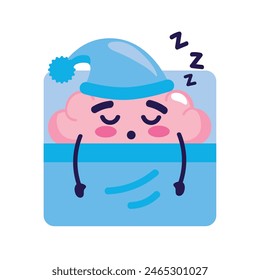 cartoon brain sleeping in bed character