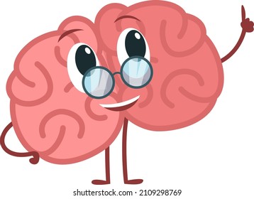 Cartoon brain. Smart funny character with face expression