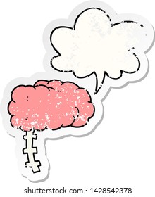 cartoon brain with speech bubble distressed distressed old sticker