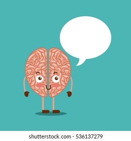 cartoon brain with speech bubble icon over blue background. colorful design. vector illustraiton