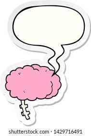 cerebro de caricatura con pegatina de burbuja de habla