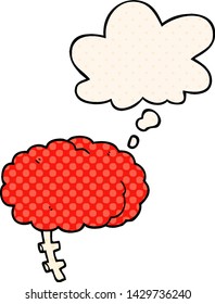 cartoon brain with thought bubble in comic book style
