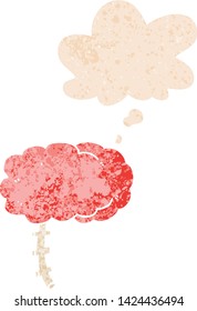 cartoon brain with thought bubble in grunge distressed retro textured style