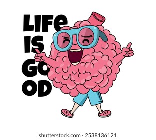 Cartoon Brain vector character. Life is good.Can be used for prints on t-shirt.