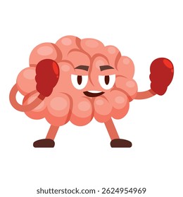 Cartoon brain wearing boxing gloves, fighting for mental health and wellbeing