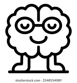 Cartoon brain wearing glasses, representing intelligence, knowledge, and education, ideal for educational or creative projects