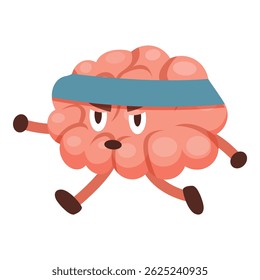 Cartoon brain wearing headband is jogging, symbolizing mental fitness and cognitive health