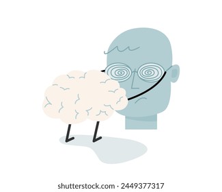 Cartoon of brain wearing sunglasses to the human in flat vector illustration.