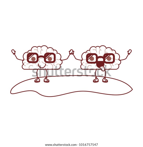 Cartoon Brains Couple Both Glasses Holding Stock Vector Royalty Free