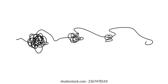 Cartoon brainstorming and mental problem solving, psychotherapy Concept. Complete and total confusion or lack of order. Brains with tangled knot and order in one man's head. Scribbles. Chaos path.