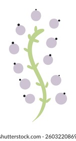 Cartoon branch with berries hand drawn illustration. Scandinavian style flat design, isolated vector. Meadow blossom, wild floral, botanical element. Kids seasonal clip art, spring, summer print