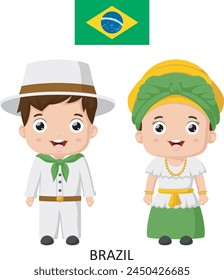 Cartoon Brazilian couple wearing traditional costumes