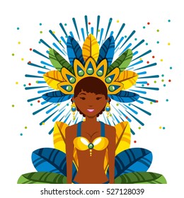 cartoon brazilian woman dancer icon over white background. brazil culture concept. colorful design. vector illustration