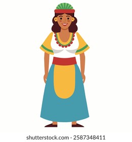 a cartoon brazilian woman in traditional clothing. Latin American culture.Suitable for children's books, sticker,t shirt design, mascot, logo. Isolated on white background. Front view. Vector 