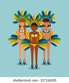 Cartoon brazilian women dancers icon over blue background. Brazil culture concept. Colorful design. vector illustration