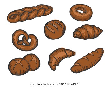 Cartoon bread bakery rye products wheat and vector image,  vector bread.
