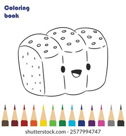 cartoon bread coloring book design illustration