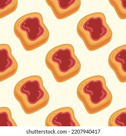Cartoon bread with jam vector seamless pattern