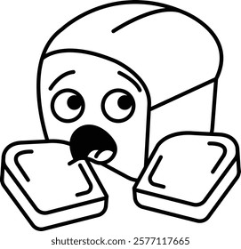 A cartoon bread loaf with a mouth open and tongue sticking out