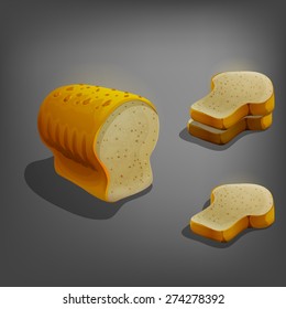 Cartoon bread loaf with a slice of bread. Vector illustrations.